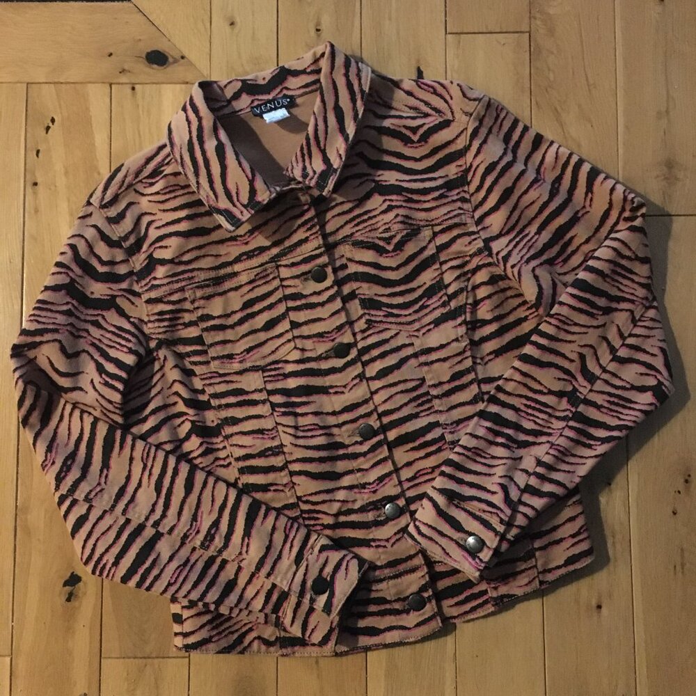 Hypebeast Neon Animal Stripe Denim Raver Jacket - M
